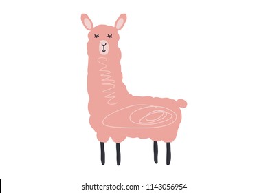 Vector image, clipart, editable details. Cute cartoon lama art, nursery stylish Illustration, unique print for posters, cards, clothes, invitations, t-shirts designs, baby stuff.