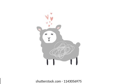 Vector image, clipart, editable details. Cute cartoon lamb art, nursery stylish Illustration, unique print for posters, cards, clothes, invitations, t-shirts designs, baby stuff.