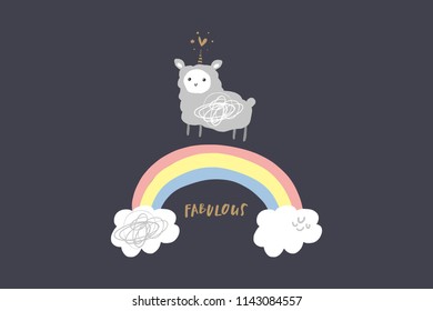 Vector image, clipart, editable details. Kawaii cartoon lamb unicorn art, nursery stylish Illustration, unique print for posters, cards, clothes, invitations, t-shirts designs, baby stuff.