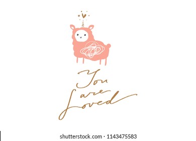 Vector image, clipart, editable details. Cute cartoon little llama unicorn art, nursery stylish Illustration, unique print for posters, cards, clothes, invitations, t-shirts designs, baby stuff.