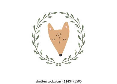Vector image, clipart, editable details. Cute cartoon fox face art, nursery stylish Illustration, unique print for posters, cards, clothes, invitations, t-shirts designs, baby stuff.