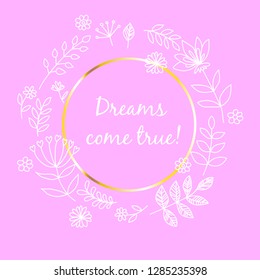 Vector image, clipart, editable details. Boho flowers frame, text template. Decor element for your design and other. Ornate floral boho frame and lettering card. Inspiratonal sign.