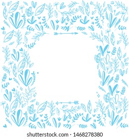 Vector image, clipart, editable details. Boho flowers frame, text template. Ornate floral boho frame and card. Decor element for your design and other. 