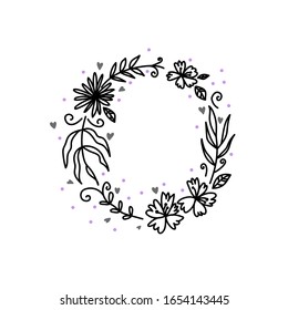 Vector image, clipart, editable details. Boho flowers frame, text template. 
Floral designs, circle frame. Decor element for your design and other. Ornate floral boho frame and card.