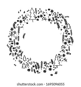 Vector image, clipart, editable details. Boho forest frame, text template. Doodle decor element for your design and other. Ornate floral boho frame and lettering card. Inspiratonal sign.