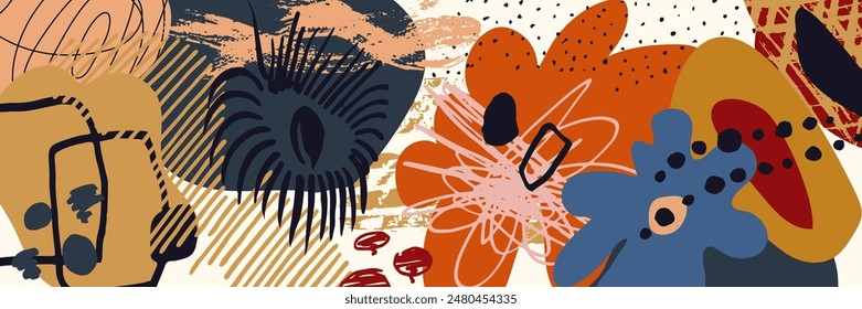 Vector image, clipart, editable details. Abstract painting. Hand drawn forms and textures set. Scandinavian art, modern style. Design for card, banner, poster, brochure and other.