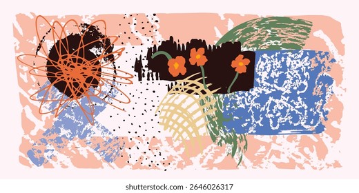 Vector image, clipart, editable details. Abstract painting. Hand drawn forms and textures set. Scandinavian art, modern style. Design for card, banner, poster, brochure and other.