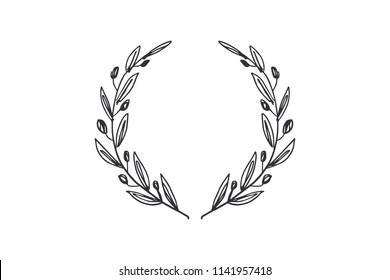 Vector image, clipart. Hand drawn floral frame, olive tree branches. Decor element for your design.