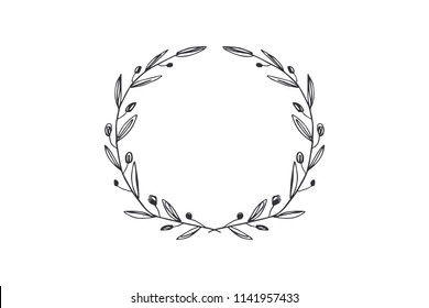 Vector image, clipart. Hand drawn floral frame, olive tree branches. Decor element for your design.