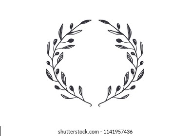 Vector image, clipart. Hand drawn floral frame, olive tree branches. Decor element for your design.