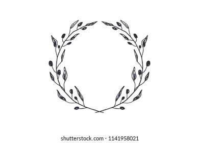 Vector image, clipart. Hand drawn floral frame, olive tree branches. Decor element for your design.