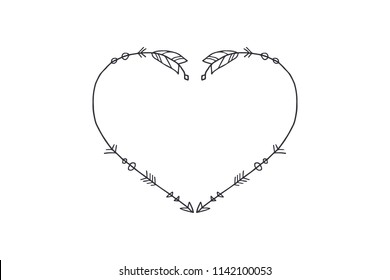 Vector image, clipart. Hand drawn heart shape arrowl frame. Decor element for your design.