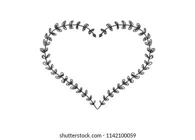 Vector image, clipart. Hand drawn heart shape floral frame. Decor element for your design.
