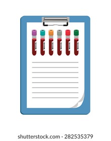 Vector image of a clipboard with coloured/colored test tubes and lines
