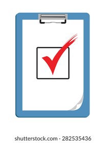 Vector image of a clipboard with a large red tick in a box