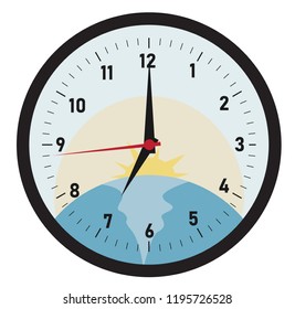 Vector image of a clock with morning illustration, vector dawn, morning time  