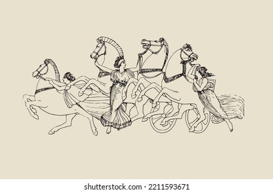 Vector image - Clock when horses are taken from Juno's car (Iliad)