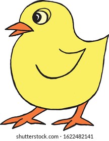  Vector image. Close-up little chicken on an isolated white background. Design for greeting card, baby clothes, coloring.