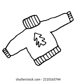 Vector image of clothes on a transparent background. Jumper, sweater with Christmas tree hand drawn.