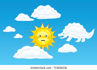 Vector image of a cloud in the shape of a dinosaur creeps in the sun in the sky