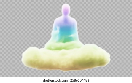 Vector image of clouds in the form of a person sitting on a cloud. Soft lines and delicate colors create a calming and creative look, perfect for relaxing and dreamy designs.