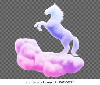 Vector image of clouds in the form of a rearing horse. Soft lines and gentle gradients create a feeling of lightness and airiness, perfect for fantasy and creative projects.