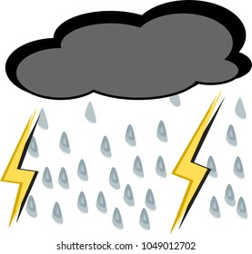 Vector image clouds, rain, lightning, rain drops, decorating parts, pictures, teaching kindergarten, kindergarten, school, page decorations, web and text.