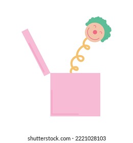 vector image clown coming out of a box with white background