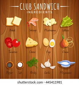 Vector image. Club sandwich. Ingredients