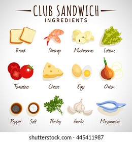 Vector image. Club sandwich. Ingredients