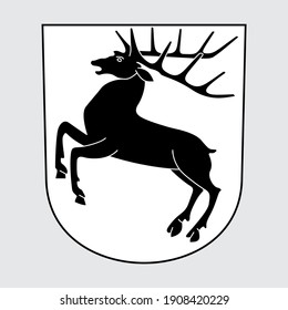Vector image of the coat of arms of Hirzel, Zurich, Switzerland, with frame. Black and white illustration of a deer. svg