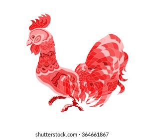 Vector image of an cock design on white background. Cock design element. Red rooster 