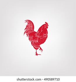Vector image of an cock on white background. Silhouette of red cock
