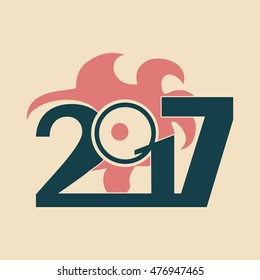 Vector image of an cock. Rooster icon as symbol of the 2017 new year