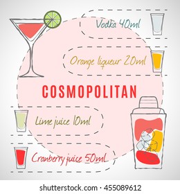 vector image of cocktail cosmopolitan, stylized in the color