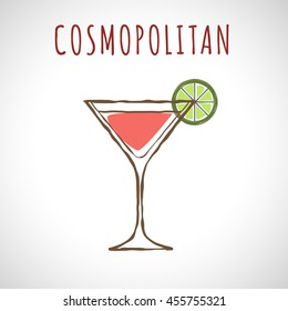 vector image of cocktail cosmopolitan, stylized in the color