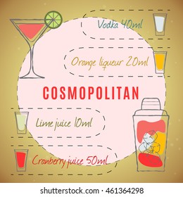 vector image of cocktail cosmopolitan, stylized in the color
