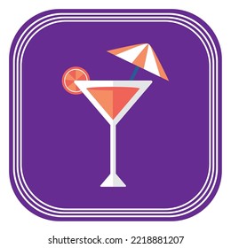 vector image cocktail glass icon with umbrella on purple background