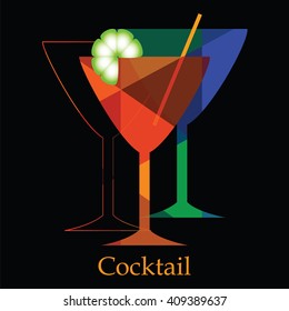 Vector image with cocktail glasses on black background with sign