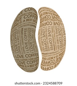 Vector image of a coffee bean with the text inside"I love coffee" isolated on the white background.