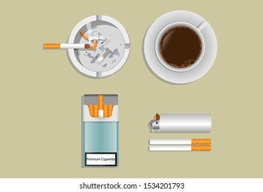 Vector image of coffee and cigarettes (Flat Vector Design)