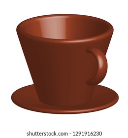 Vector image coffee cup 3d with a saucer of brown color on a white background