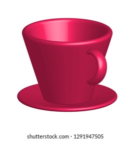 Vector image coffee cup 3d with a saucer of pink color on a white background