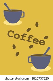 Imagen vectorial de una taza de café con una cuchara. Beber café en una taza con una cuchara. Plantilla con lugar para el texto. Publicidad en pantalla de un café. Menú de bebidas. Dinnerware. Imagen de fondo. Vector.