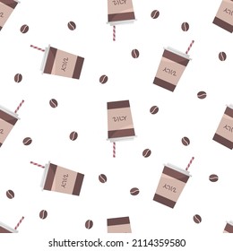 Vector image of coffee cups and coffee beans.