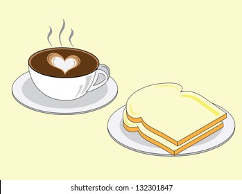 Vector Image Of Coffee And Toast (bread)