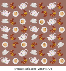 vector image of coffee ware and croissants