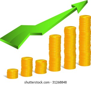 Vector image of coins and arrow