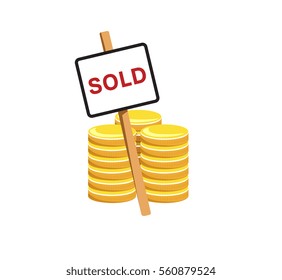 Vector image of coins and a sold sign