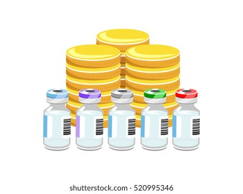 Vector image of coins and vials/phials/small bottles